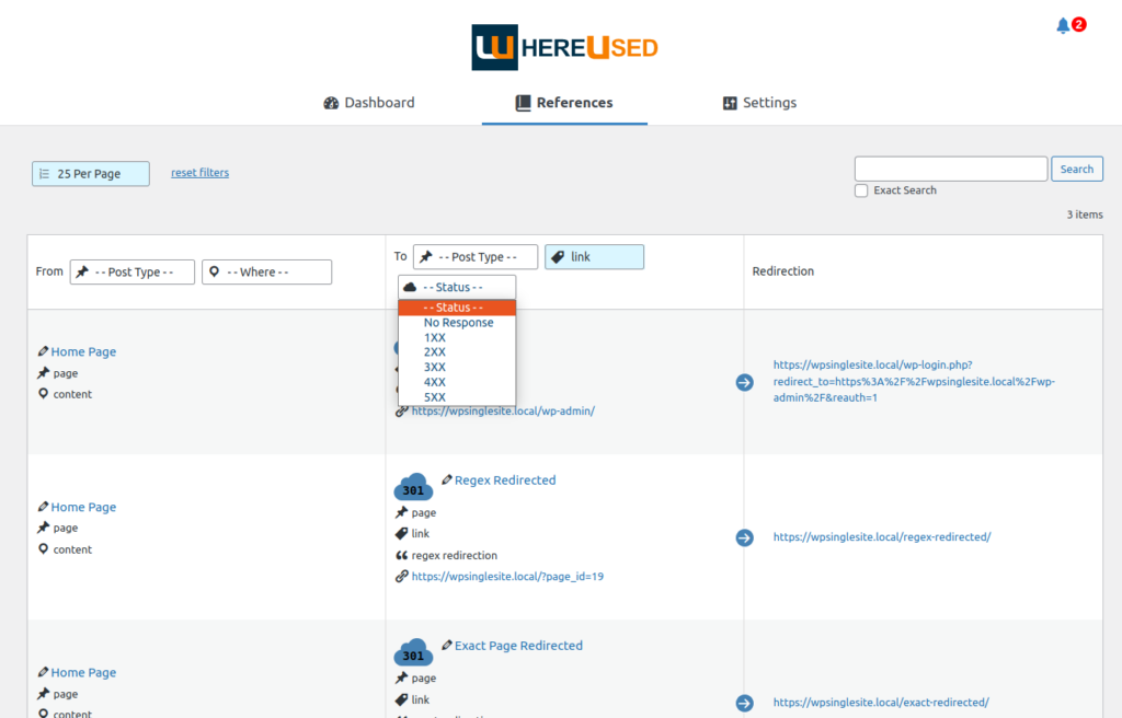 WhereUsed Plugin References Table Screenshot